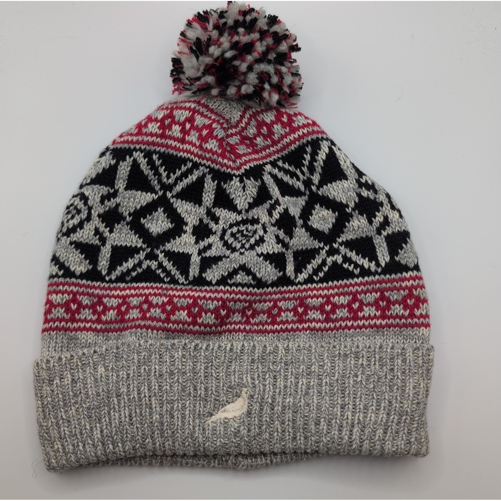 Staple Pigeon Beacon Beanie 1611X3560 Gray/Red/Blk Pom Ball Knit Ski Hat New!!!!